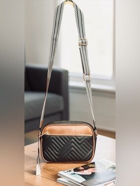 Bostanten Black Camera Crossbody Bag NWT Pebbled Vegan Leather Gold Hardware